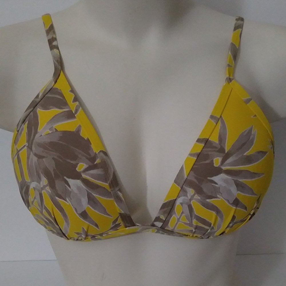 Gianni Bini Triangle Floral Yellow Swim Top Medium